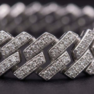 Bracelet gourmette cubaine de luxe sertie de pierres, avec zircons cubiques ronds, plaqué or blanc, entièrement recouvert de pierres, fermoir boîte, bijoux - Product Image 3