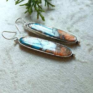 Kingman Oyster Copper Turquoise Gemstone <b>Earrings</b> in 925 Sterling <b>Silver</b> <b>Long</b> Oval Design Gift for Her Handmade Jewelry - Product Image 4