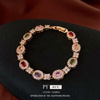Bijoux POP Bracelet ovale en zircon plaqué or véritable 18 carats Bracelet de mode pour femmes Bijoux Hip Hop tendance Bracelet élégant