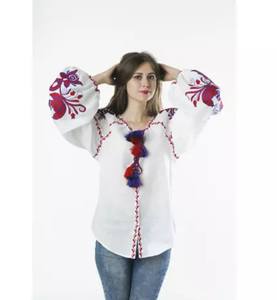 Mini vestido de algodón estampado ucraniano con escote Henley ropa regular Casual largo Maxi mangas de globo cintura Natural sostenible - Product Image 2