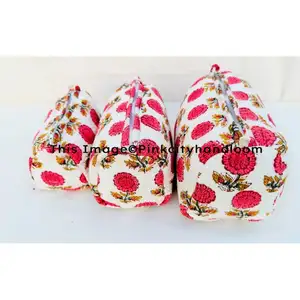 Makeup Accessory Travel Pouches Quilted Cosmetic Organizer For Women Handmade Block Printed Toiletry Pouch Shopping Bag