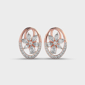 IGI Certified Lab Grown Diamond Oval Floral Halo Stud Earrings 18K Yellow / White / Rose Gold Designer Open <b>Frame</b> Earrings - Product Image 1