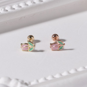 Orecchini da donna alla moda in oro 14k Fine per festa adorabili fiori tulipano palla epossidica Piercing gioielli regali all'ingrosso K-gioielli - Product Image 2