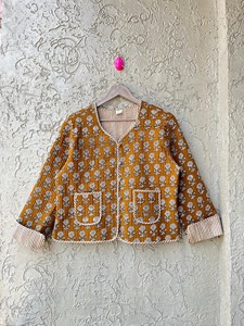 Veste kimono en coton indien matelassé bio, tissu imprimé bloc réversible, veste bleue chaude pour femme - Product Image 3