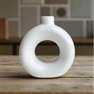 Jarrón Circular Minimalista de Cerámica con Acabado Esmaltado, Ecológico, Hecho a Mano, para Decoración de Bodas, Hogar, Mesa, Habitación Moderna - Product Image 1