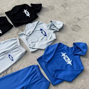 Sudadera con capucha y logotipo personalizado de dos piezas, conjuntos para correr, pantalones informales de alta calidad, parche bordado, chándal, lavado para hombres, chándales - Product Image 3