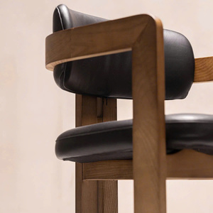 <b>WALNUT</b> BROWN WOODEN FRAME BOUCLÉ SHEEPSKIN UPHOLSTERED SEAT & BACKRESTCURVED <b>DINING</b> <b>CHAIR</b> - Product Image 5