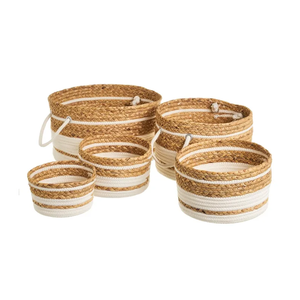 Ensemble de paniers en osier inspirés, panier en coton et en jacinthe d'eau, panier en coton en zigzag, organisation pour la buanderie - Product Image 1