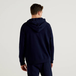 Haute qualité hommes fermeture éclair à capuche brodé hiver thermique Streetwear Style goutte épaule solide motif imprimé 100% coton lourd - Product Image 3