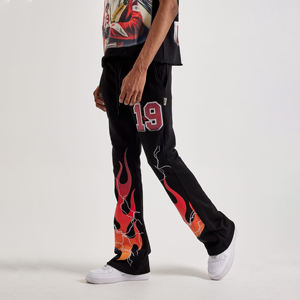 Pantalons de survêtement décontractés surdimensionnés à pattes évasées en molleton français avec impression de logo personnalisé, molleton empilé, coton léger, séchage rapide - Product Image 2