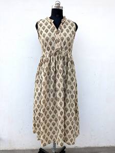 Hand Block Printed Cotton Maxi <b>Dress</b> Floral Handmade <b>Summer</b> Autumn Winter Nonwoven Solid Pattern Partywear Beachwear <b>Dress</b> - Product Image 2