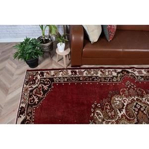 Vintage Turkish Rug, 6.7x10.2 ft Rug, <b>Red</b> Patchwork <b>Wool</b> Rug - Product Image 3