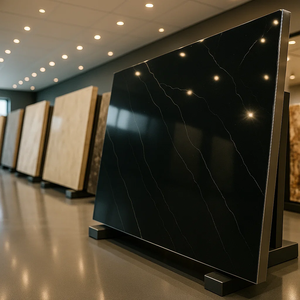 Base negra Cuarzo Ignífugo Impermeable Piedra artificial Corte a tamaño Panel de pared decorativo moderno - Product Image 3