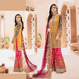 Pakistan truyền thống Mehndi mặc nhiều màu váy phụ nữ với giá bán buôn sẵn sàng để mặc 3 mảnh khâu phù hợp với phụ nữ - Product Image 1