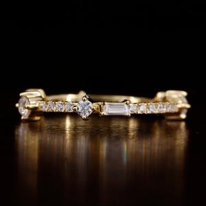 แหวนเพชรสัญญาทำมือสำหรับผู้หญิงแหวนสัญญาทองสีเหลืองล้วนทำด้วยมือสำหรับใส่ไปปาร์ตี้แฟชั่นตามสั่ง - Product Image 1