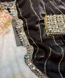 SÉQUENCE DE SOIE MORDEN ET VÉRITABLE MIROIR FRONTIÈRE TRAVAIL SAREE fête indienne porter BLOUSE COUSE PRIX DE GROS VÊTEMENT ETHNIQUE - Product Image 6