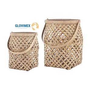 Vietrustic Venta superior Linterna de jardín Portavelas de vidrio Linterna de ratán de bambú Linternas colgantes para exteriores - Product Image 1