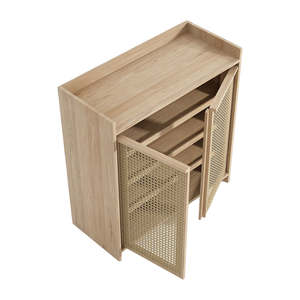 Mueble de Madera de Teca Maciza y Ratán Natural con Puerta Corredera Elegante para Almacenamiento en el Hogar y Proyectos - Product Image 5