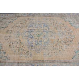 พรมตุรกีวินเทจ5x8.5ft สีเบจสีฟ้าผ้ากำมะหยี่แบบทำด้วยมือสไตล์ทาบริซผ้าขนสัตว์โพลีเอสเตอร์เย็บปะติดปะต่อกันดีไซน์สี่เหลี่ยมผืนผ้าพร้อมแผ่นรองยาง - Product Image 5