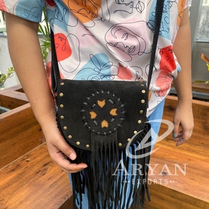 New High Quality Suede Cowhide Leather <b>Handbag</b> for Women's Western New Luxury Genuine Leather Fringe Purse Fashion Shoulder Bags - Product Image 1