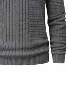 Suéter Polo de Punto Trenzado con Textura Mixta para Hombre, Manga Larga, Cuello con Botones, Informal, para Invierno, Color Gris Carbón, para Venta al por Mayor - Product Image 6