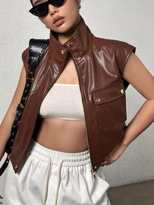 Femmes Slim Fit Vintage Club équitation Biker gilet col montant décontracté en cuir véritable automne hiver Varsity veste teint - Product Image 6