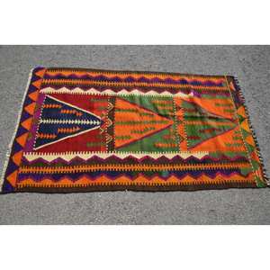 Tapis turc anatolien vintage vert orange 3.4x5.7 pieds classique grande surface Rectangle Patchwork Design laine Latex pour une utilisation dans le couloir - Product Image 3