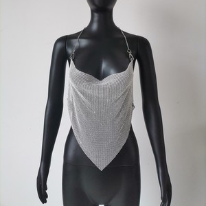 Haut court drapé en <span class=keywords><strong>maille</strong></span> de cristal d'aluminium, Top Sexy dos nu en strass, brillant, pour fête, nouvelle collection 2022 - Product Image 2