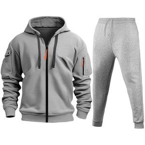 Ensemble de survêtement tactique chaud pour homme, en coton doublé polaire, avec sweat à capuche zippé et pantalon de jogging avec poches zippées, collection hiver 2026 - Product Image 5