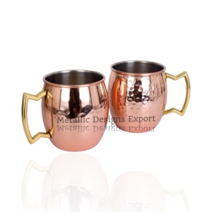 Ensemble de tasses à mules exquises de Moscou en acier inoxydable placage de cuivre conception martelée poignées en métal en laiton pour un plaisir de boire chic - Product Image 5