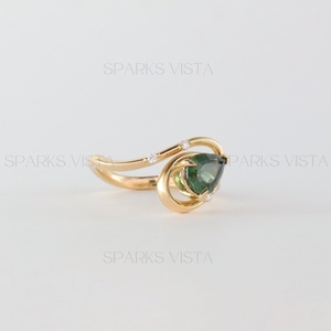 Conception personnalisée en gros 10K/14K/18K or vert tourmaline taille poire bague de fiançailles diamant Accents IGI certifié laboratoire créé - Product Image 2