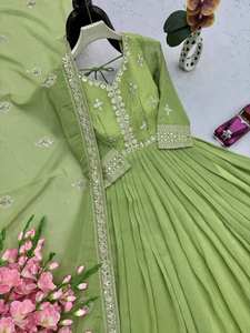 Vestido Anarkali de Diseñador, Seda Gruesa con Bordado de Lentejuelas, Vestido Anarkali Indio - Product Image 4