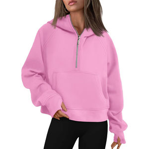 <b>Womens</b> <b>half</b> <b>zip</b> hoodies wholesale cotton <b>fleece</b> quick dry breathable fabric OEM design with logo size and color customization - Product Image 1
