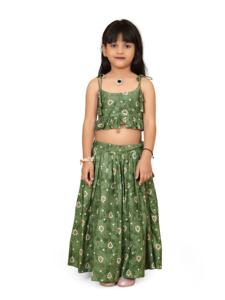Shoryam Fashion Traditional Bandhani Green <b>Kids</b> <b>Lehenga</b> Choli Set | Diwali Wedding & Party Wear Girls Ready To Wear Ready Made - Product Image 5