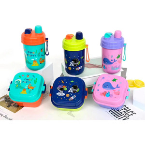 Boîte à lunch avec tasse et couvercle - Design animalier Dino Space - Couleurs assorties - Product Image 2
