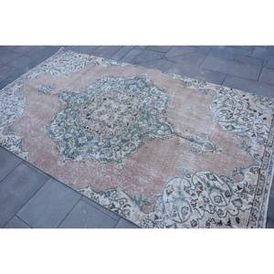 Alfombra de lana turca Vintage Beige azul 5x8ft área grande estilo bohemio Patchwork rectángulo pasillo diseño látex respaldado para decoración de habitación - Product Image 4