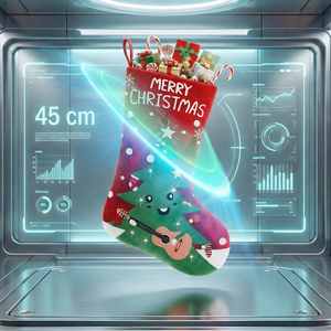 43 cm <b>Red</b> Christmas Stocking with Printed Design Fur and Plaid <b>Material</b> for Winter Festive Merry Christmas Occasion - Product Image 2