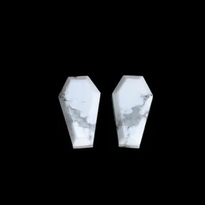 Cabujones facetados con forma de ataúd de howlita blanca Natural, piedras preciosas para la fabricación de joyas, anillos de piedra natal, proveedor de cabujones - Product Image 2