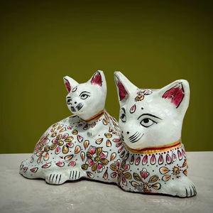 Estatua de Gato de Metal, Artesanía Meenakari, Pintada a Mano, Esmalte, Decoración de Jardín, Decoración de Interiores, Obra de Arte Decorativa, Artículo de Regalo, Gato de Metal - Product Image 1