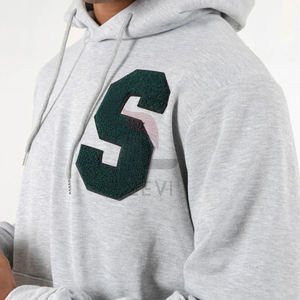 Sudadera con capucha de chenilla de tamaño bordado personalizado Sudadera con capucha de algodón bordado desgastado para hombres a precio al por mayor mezcla de algodón básico - Product Image 3