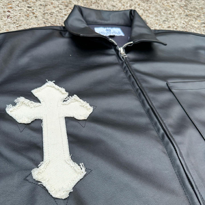 Camiseta OEM con logotipo personalizado para hombre, chaqueta bomber de cuero con cremallera, camiseta de manga corta para hombre con parche bordado, camiseta de cuero PU para hombre - Product Image 6