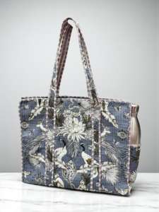 Traditional Indian Kantha Quilting Hand Block Printed Tote Bag Large Casual Trendy Custom Bag for Women's Summer Use Bathroom - Product Image 3