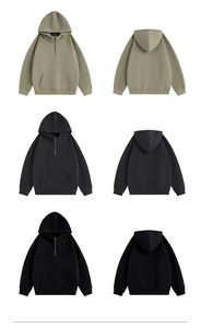 Unisexe 550 GSM coupe-vent tissu surdimensionné 1/4 fermeture éclair à capuche en relief personnalisé Oem broderie hiver décontracté mode hommes femmes - Product Image 5