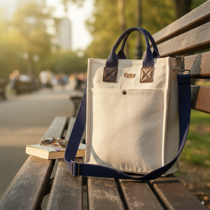 Portable Classic Eco-Friendly Beige Office <b>Bag</b> for Men and Women with Microfiber Synthetic Leather and Polyester Lining - Product Image 4