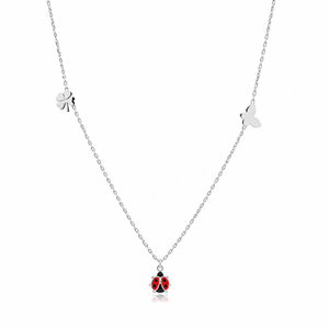 Collier laser fait main turc en argent sterling 925 avec pendentif coccinelle et trèfle uni, pour fiançailles, mariage et fête - Product Image 3