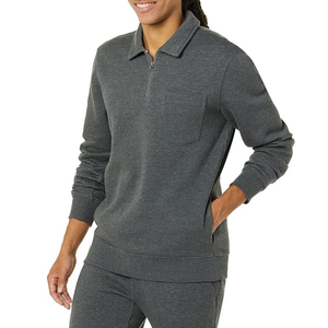 OEM ODM Oversized <b>Quarter</b> <b>Zip</b> Sweatshirts Pullover Cotton Blended High Neck Casual Fleece Sweat Shirts - Product Image 1