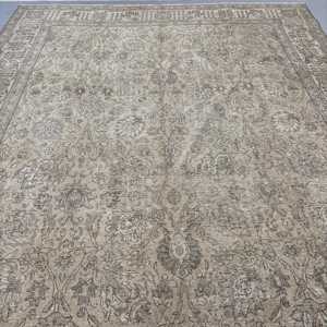 9.4x12.6 ft Turkish Oversize <b>Wool</b> Rug Eco-Friendly Vintage <b>Brown</b> Patchwork Camouflage with Latex Backing - Product Image 5