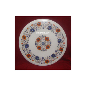 Mesa redonda de mármol blanco hecha a mano de nuevo diseño de alta calidad con incrustaciones de mármol hermoso para mesa de comedor de mostrador - Product Image 1