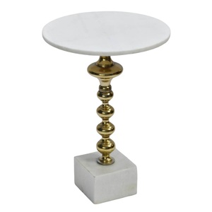 โต๊ะอลูมิเนียมทรงกลมพร้อมพื้นไม้และหินอ่อนสีทองโต๊ะกาแฟโลหะสำเร็จรูปทรงกลมสำหรับเฟอร์นิเจอร์บ้าน - Product Image 2