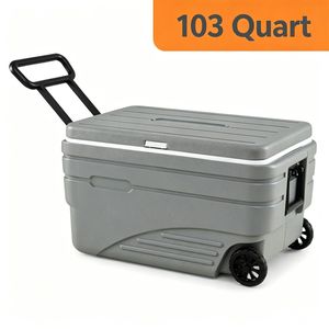 Leopard-Print PP Hard Ice Cooler with 330LBS Support Seat & Wheels for Camping & Beach Use Brand New - Product Image 3